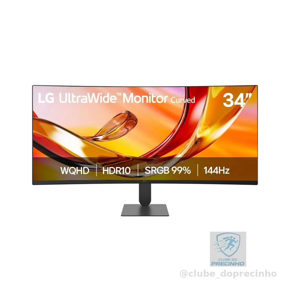 Monitor LG UltraWide, Tela VA de 34” 2K WQHD, Curvatura 1800R 144Hz, Tempo de resposta de 5ms (GtG), Compatível com AMD FreeSync Premium, HDR 10, 2x HDMI, Preto, – 34U620B