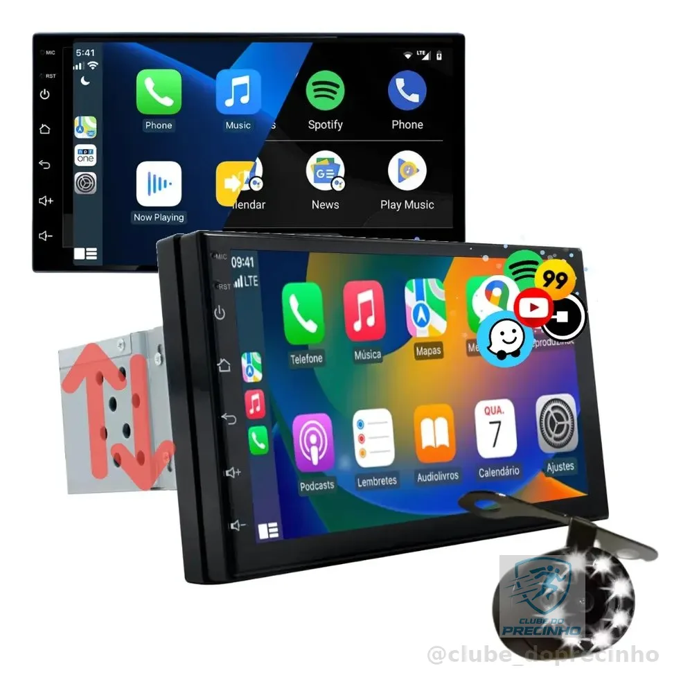 Central Multimídia Mp5 1 Din Carplay Android-auto 7'+ Cam Ré Kit Multimidia Carplay