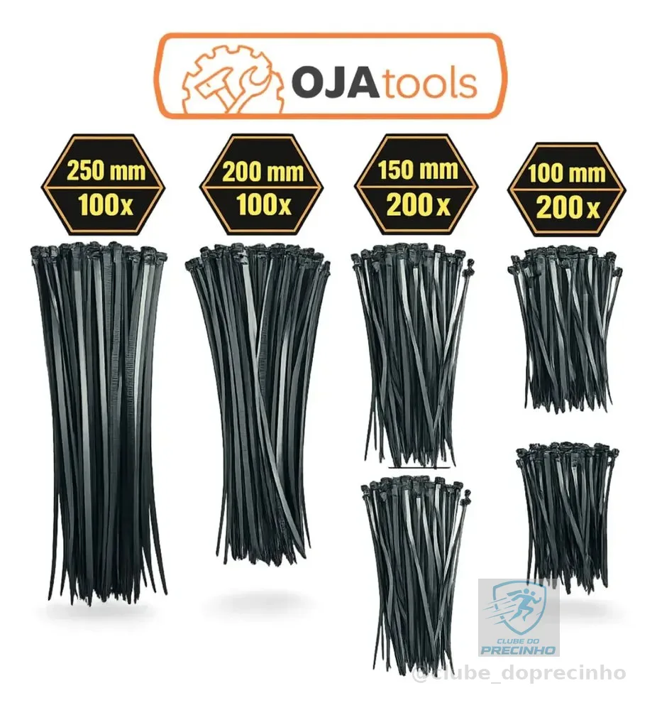 Kit 600 Abraçadeiras Nylon Enforca Gato Fita Cinta Plástica Catraca OJA TOOLS
