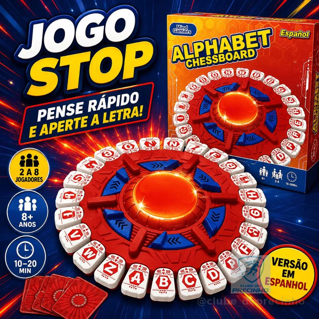 Jogo Stop Alfabeto Eletrônico com Temporizador para 2 a 8 Jogadores – Versão em Espanhol