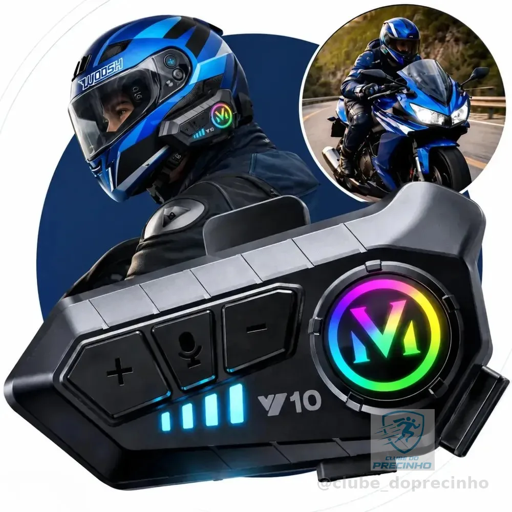 Fone De Ouvido Para Capacete Intercomunicador Bluetooth Headset Rgb Sem Fio Música GPS Chamadas Handsfree Alta Potência Woosh