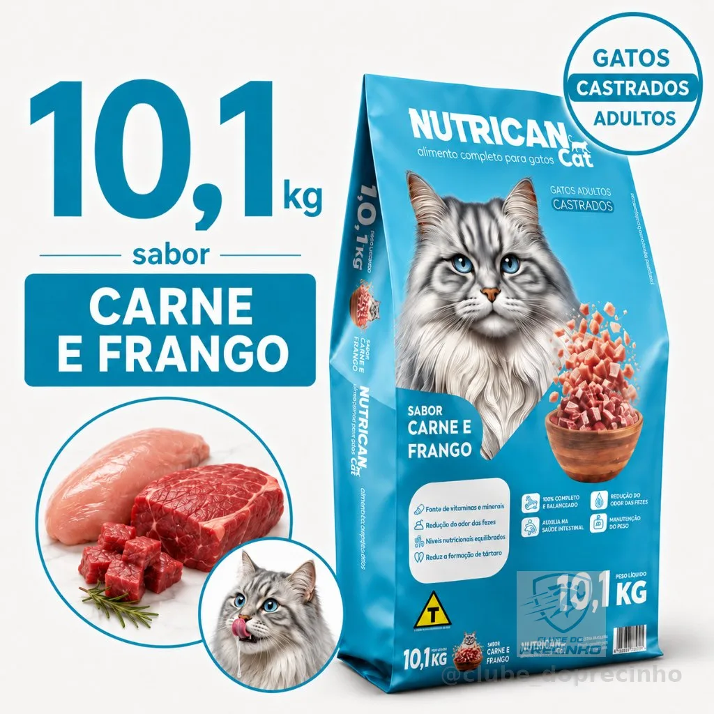Ração Para Gato Castrado Adulto 10,1kg Sabor Carne Frango 28g Proteína Sem Corante