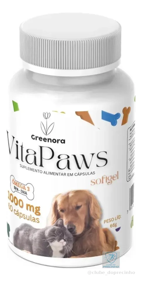 Ômega 3 Greenora para Cães e Gatos 1000mg EPA DHA Sabor Salmão 60 Cápsulas