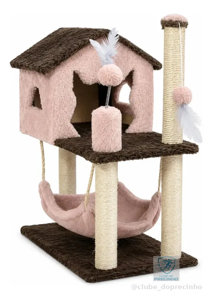 Arranhador Toca Casa Rede Gato Playground Gato Rede Cama Pet Rosa