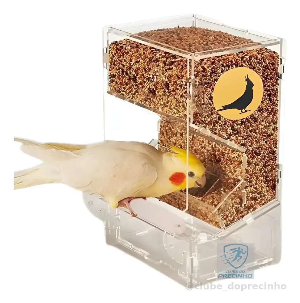 Comedouro De Sementes Em Acrílico Para Aves Calopsita Transparente