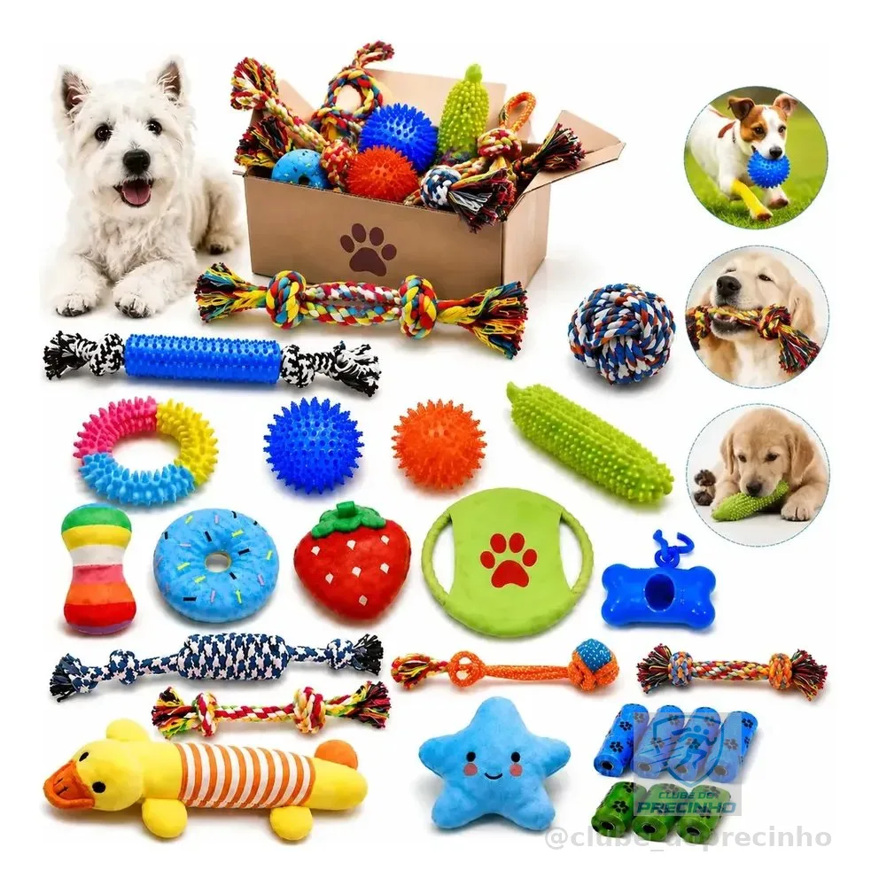 Kit 25 Brinquedos Para Cachorro Porte Pequeno E Filhote Brinquedos De Corda E Borracha Anti Estresse Para Dentição Adestramento E Mordida