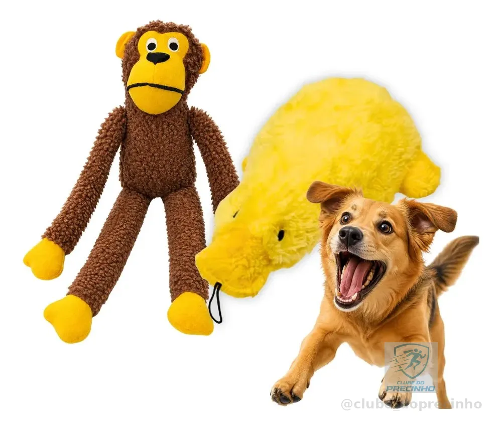 Kit Brinquedo Para Cachorro Pelúcia Big Duck + Macaco