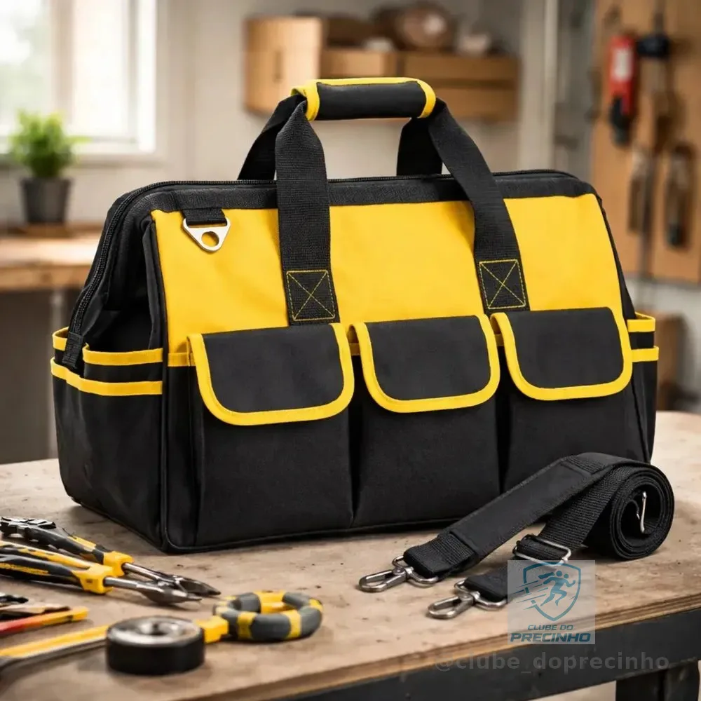 Bolsa Maleta De Ferramentas 16 Bolsos Eletricista Reforçada Amarelo