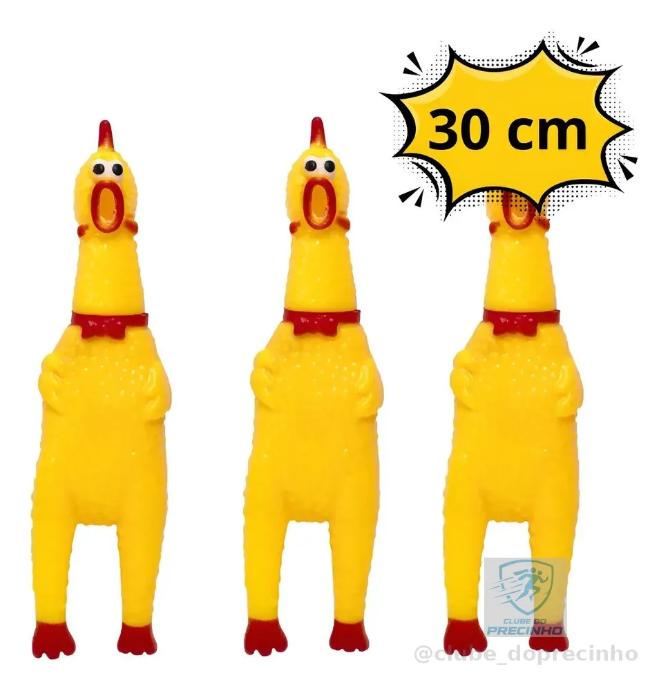 3 Brinquedos Pet Mordedor Frango Galinha De Borracha - 30 Cm