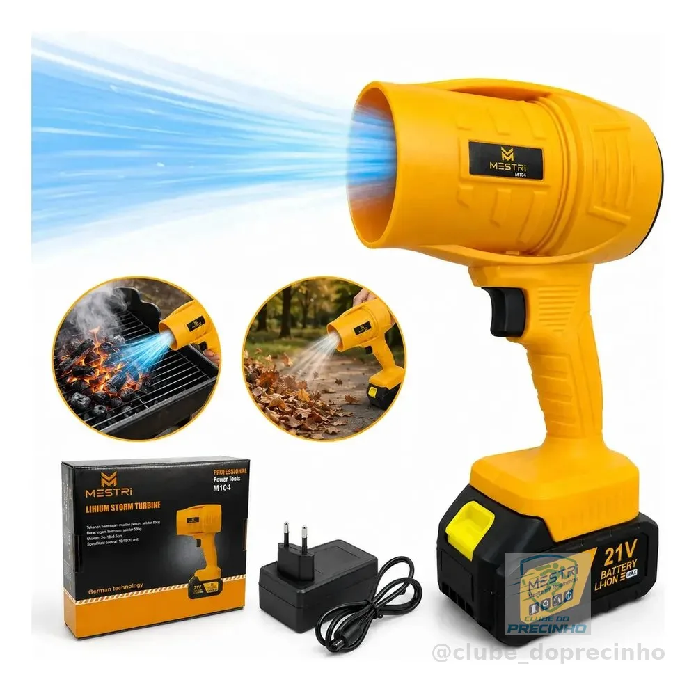 Soprador De Folhas Elétrico Turbo 1.050W Portátil Super Potente 5700 RPM Bateria 21V Bivolt Sem Fio - Mestri