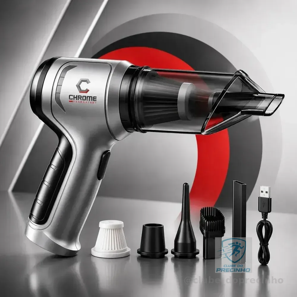 Mini Aspirador De Pó Portátil Recarregável Chrome Technology Soprador Usb Automotivo 3em1 Sem Fio Premium Vácuo Limpeza Carro Multifuncional Casa