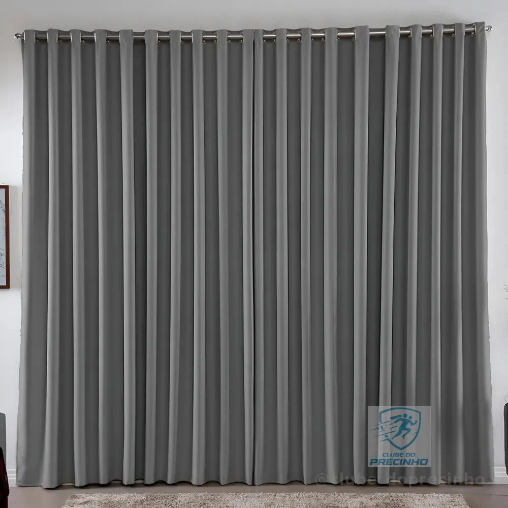 Cortina 2,00x1,80 Metros Blackout Blecaute Cinza Corta Luz Em Tecido Grosso Para Quarto E Sala Texfine