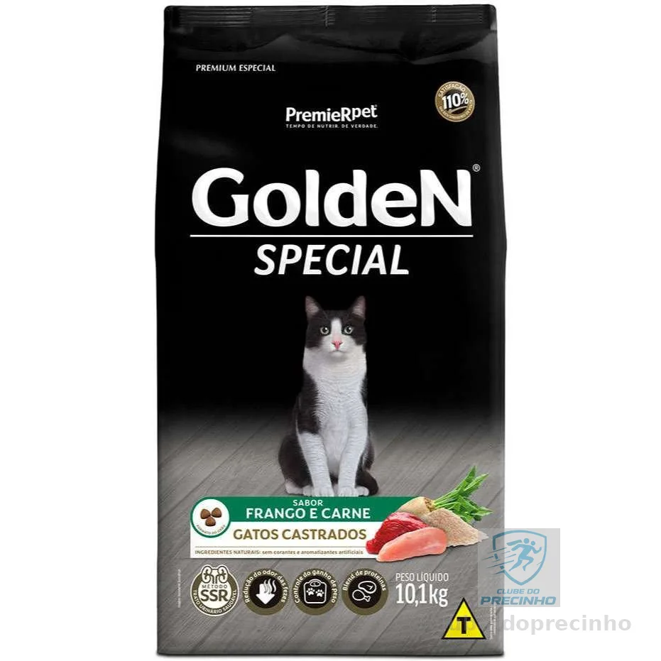 Ração Golden Special Gatos Castrados Frango e Carne 10.1Kg