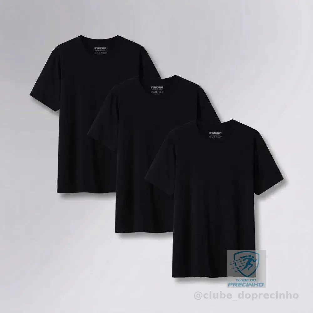 Kit 3 Camisetas Light Insider Preto Gg Liso
