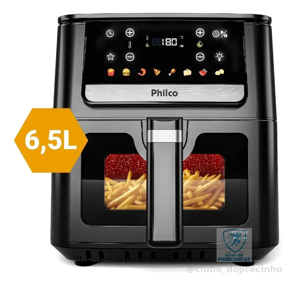 Air Fryer Philco 6,5L Visor Glass e Redstone 1700W PAF65A