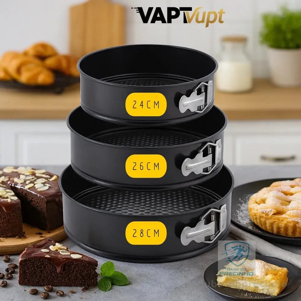 Kit 3 Formas Fundo Removível Antiaderente Para Bolo Torta Assadeira Vapt Vupt Cor Preto