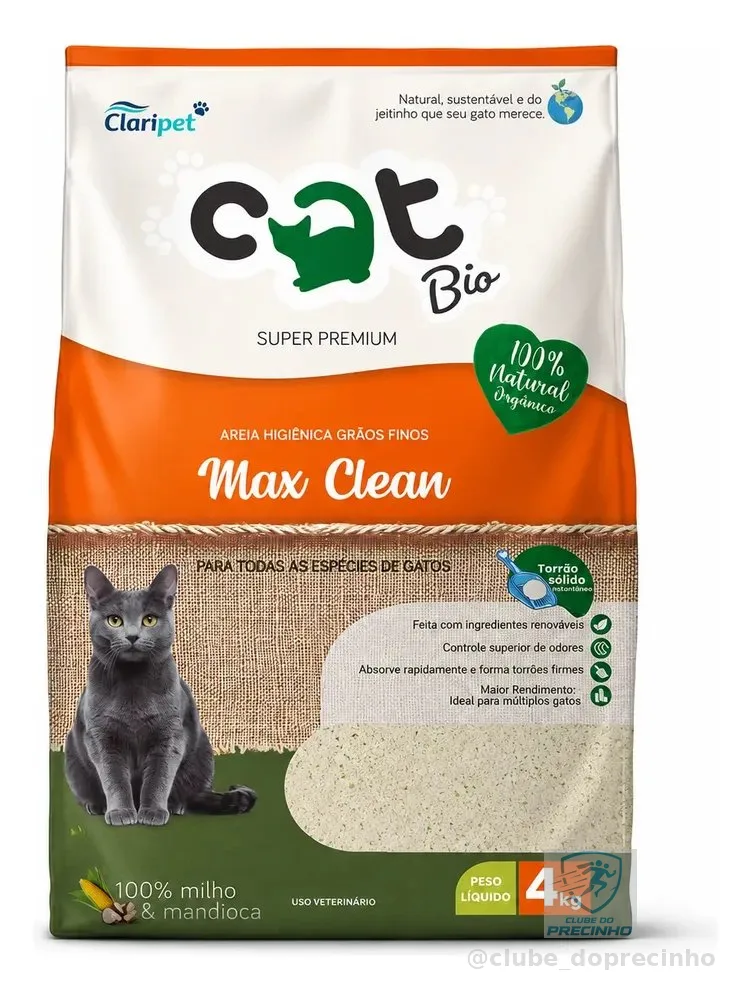 Areia Catbio Biodegradável 4 Kg - Max Clean - Grãos Finos