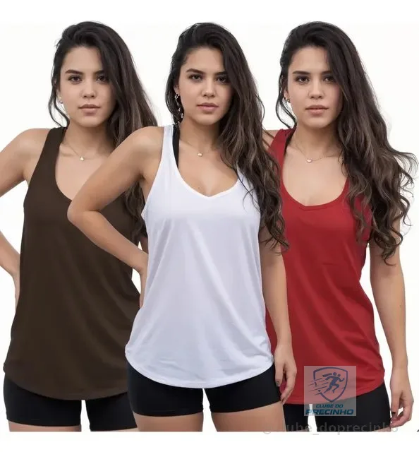 Kit 3 Camiseta Regata T Shirt Feminina Fitness Academia Dry