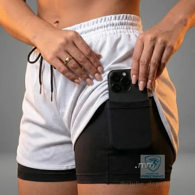 Short Fitnes Duplo 2 1 Bermuda Compressão Academia Feminino