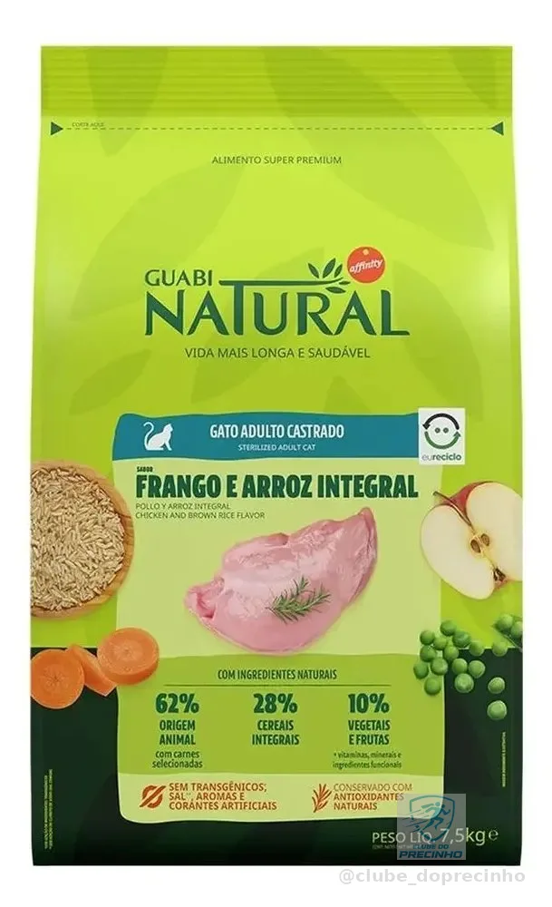Ração Guabi Natural Gatos Castrados Frango E Arroz 7,5kg