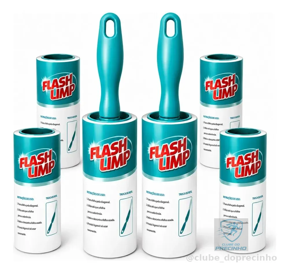Kit 2 Rolo Tira Pelos De Roupas Flash Limp Adesivo + 4 Refis Azul-turquesa