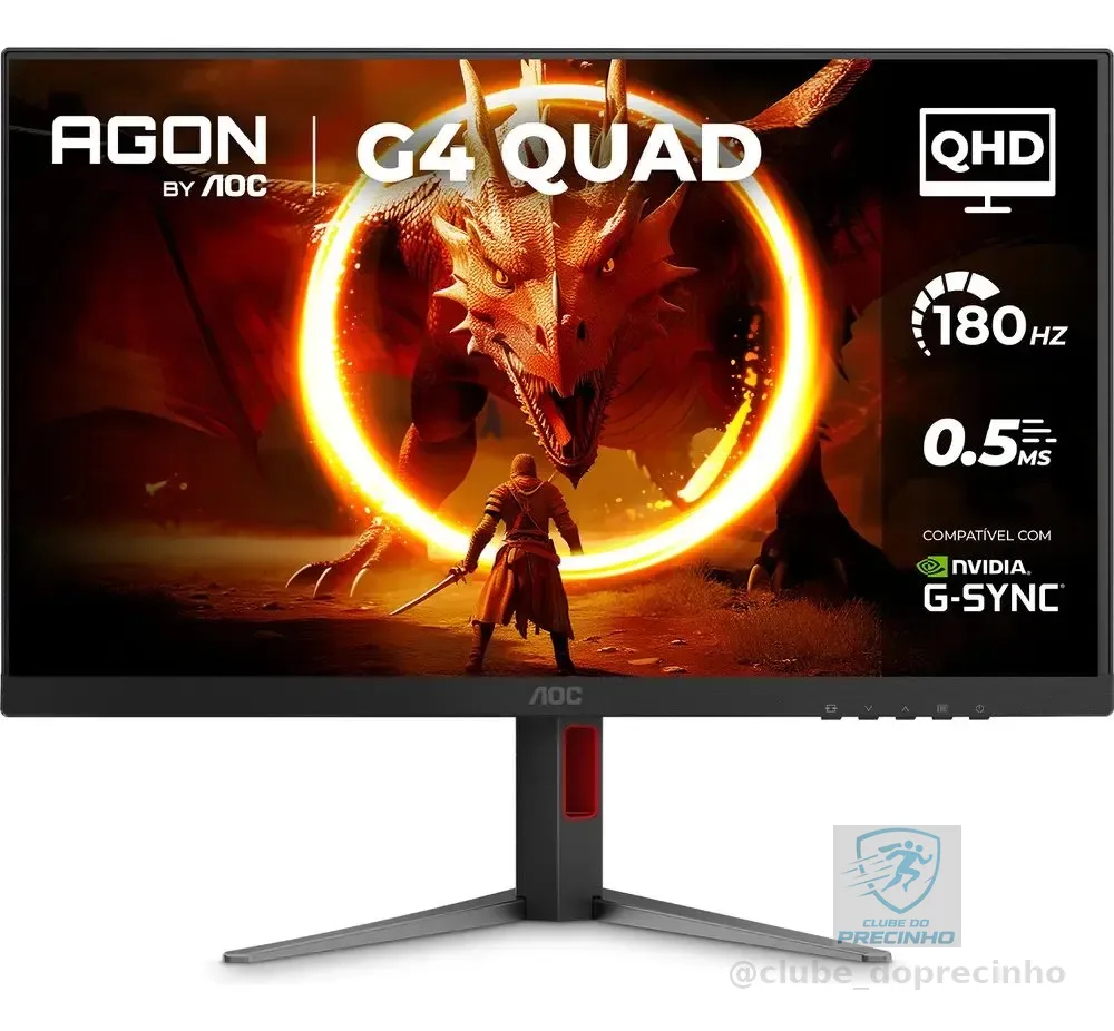Monitor Gamer AOC AGON QUAD 27" QHD 180Hz 0,5ms IPS HDR10 Base Ajustável Q27G4F Preto