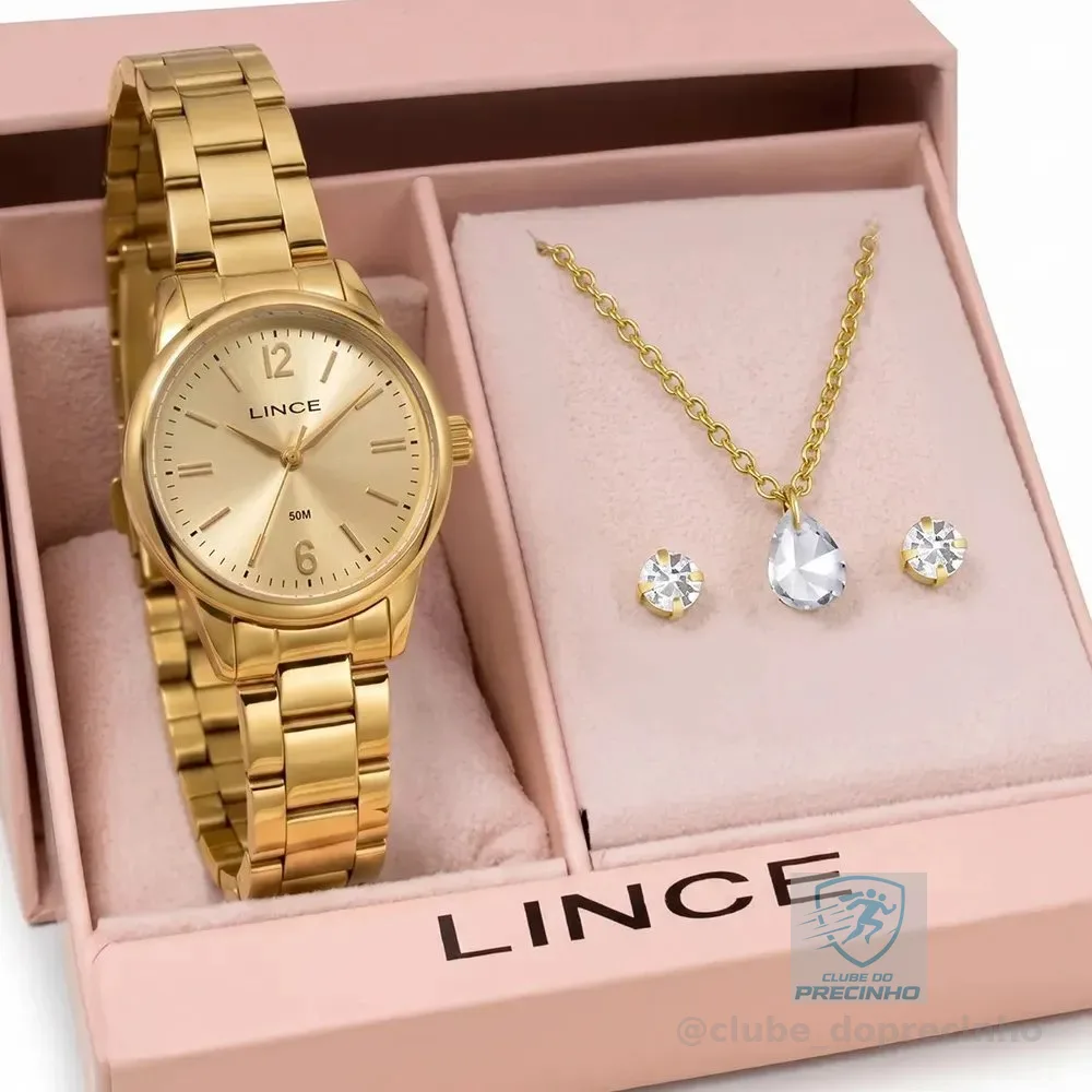 Kit Relógio Feminino Lince Com Colar E Brincos Lrgm086l25k0m0c2kx