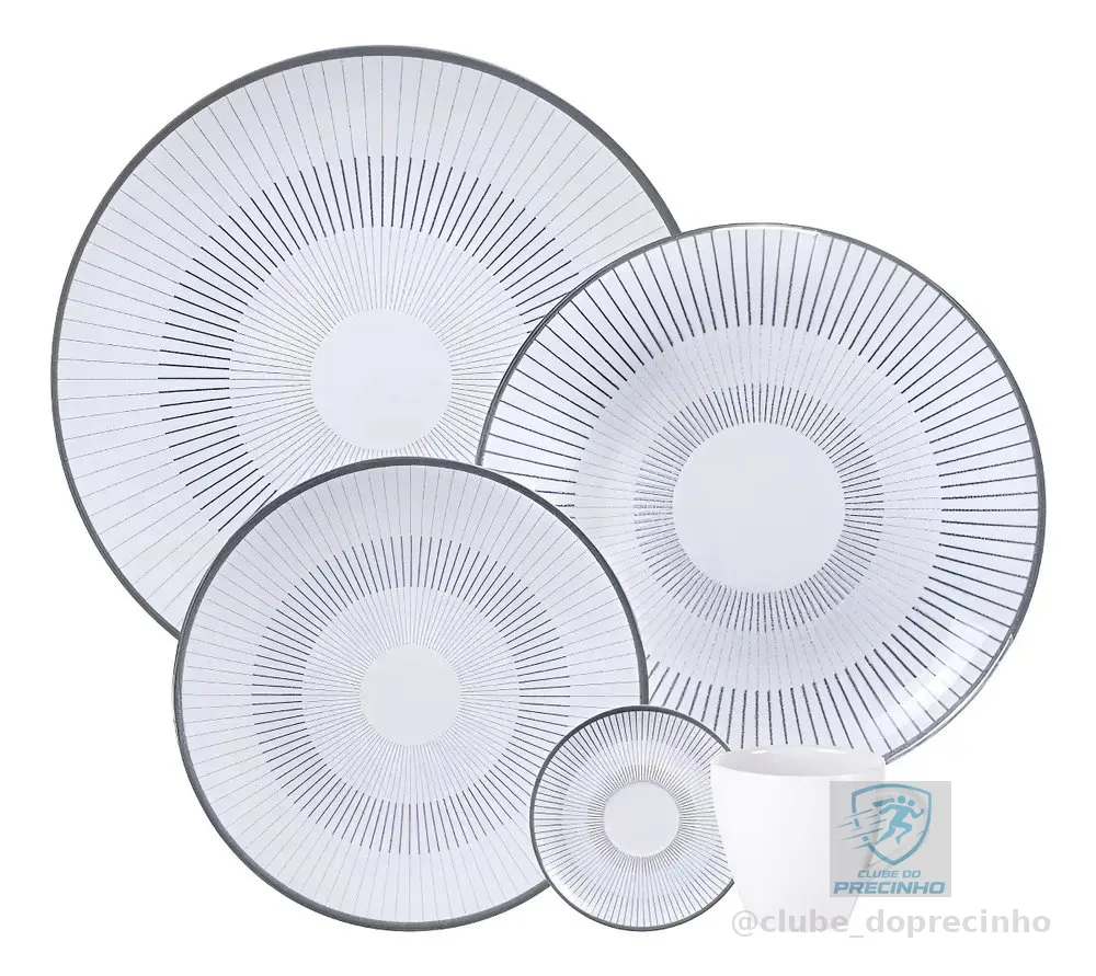 Aparelho De Jantar Tramontina Griz Porcelana Decorada 20 Peças