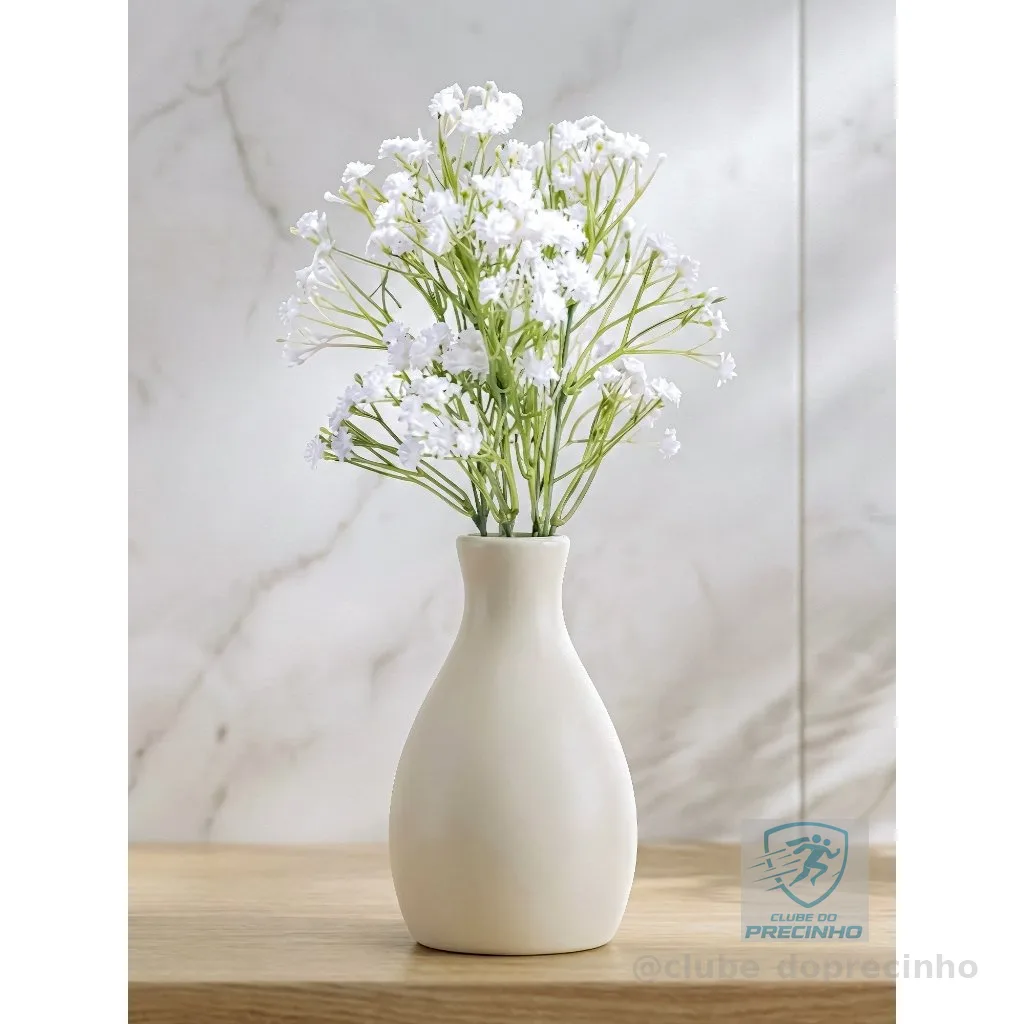 Arranjo de Flor Artificial com Buque de Mosquitinho Flor Sempre Viva e Vaso de Cerâmica Decoração para casa e escritório