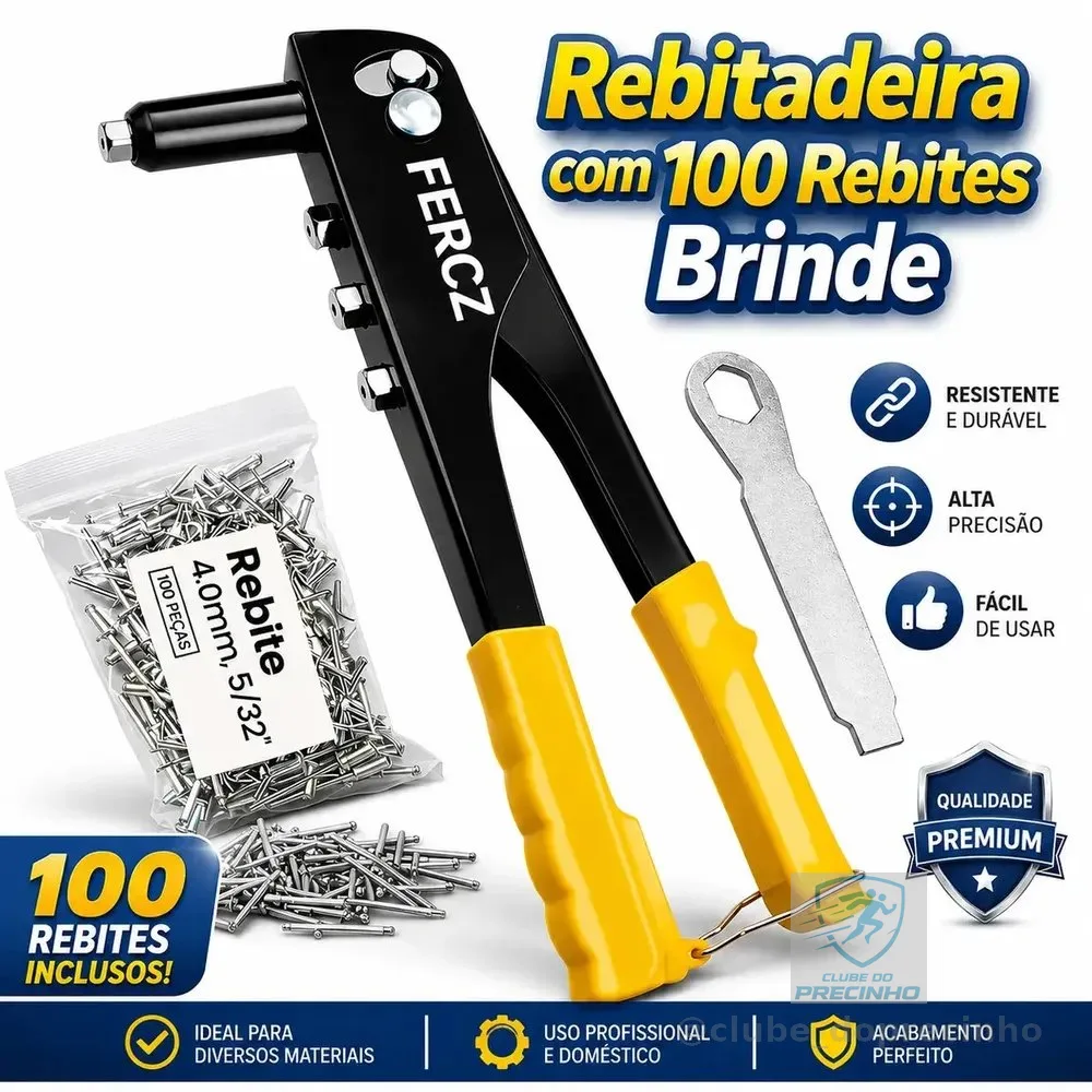 Rebitador Manual Tipo Alicate Com 4 Bicos E 100 Rebites Para Metal Alumínio Madeira E Plástico Universal Profissional