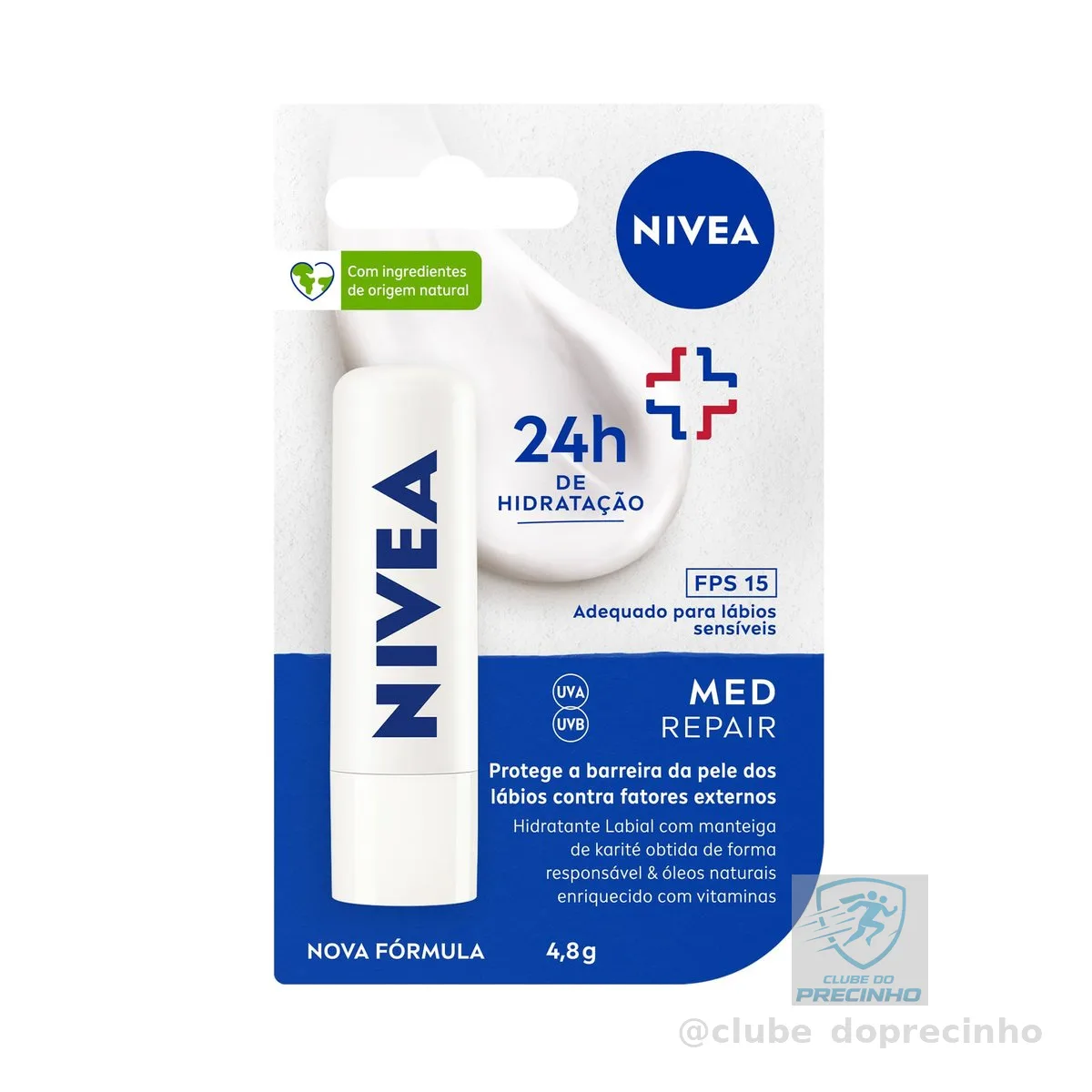 NIVEA Protetor Labial Med Repair FPS15 4,8g - Hidrata e regenera os lábios ressecados e machucados, com Vitamina E e óleos naturais, proporciona reparação intensiva e alívio imediato
