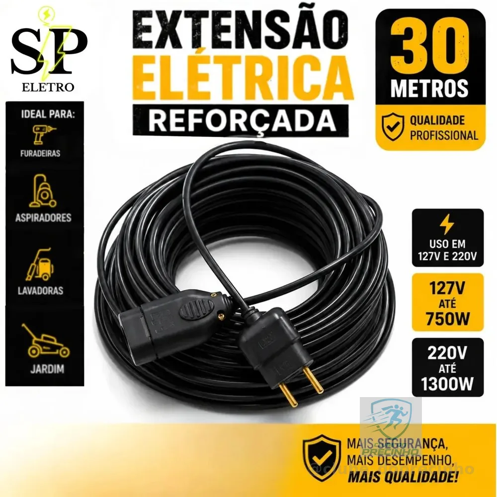 Extensão Elétrica 30 Metros Reforçada 10a/20a Obra Profissional Eletro SP