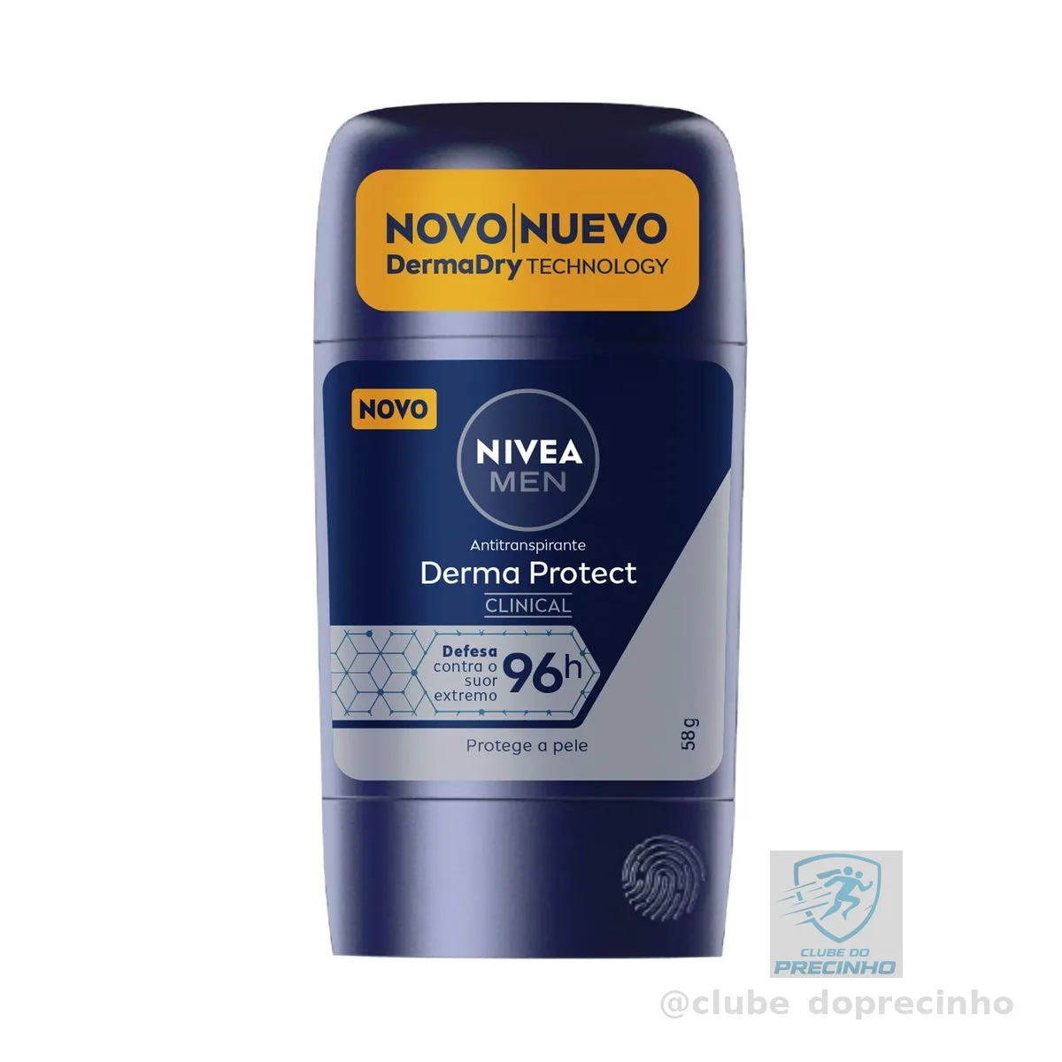 NIVEA MEN Desodorante Antitranspirante Stick Derma Protect Clinical 58g, Defesa Intensa 96h, Controle de Suor Extremo, Toque Suave, Protege a Pele