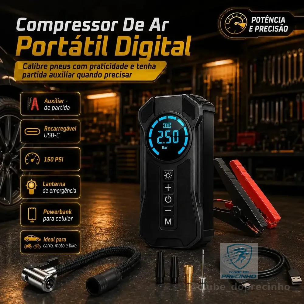 Compressor De Ar Portátil: Sua Solução Rápida E Eficaz Power Bank e Auxiliar de Partida Lanterna De Emergência