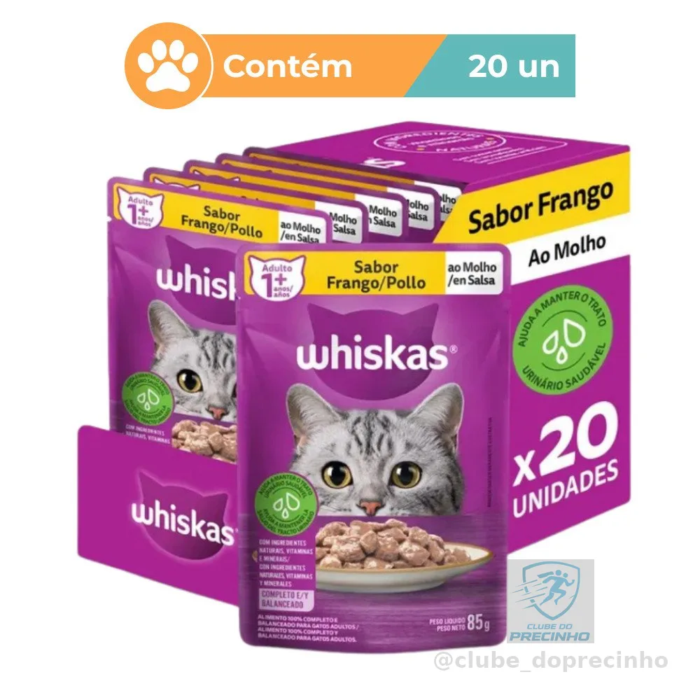 Ração Úmida Whiskas Frango Gatos 20 Sachês 85g