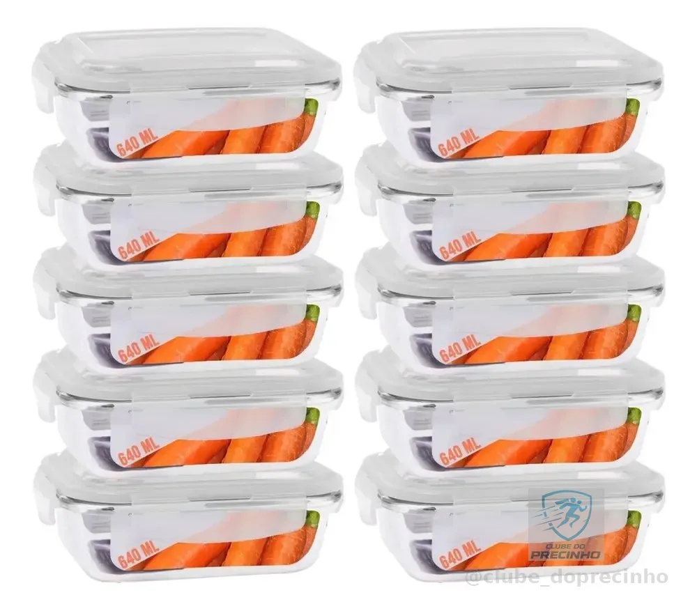 Jogo 10 Potes De Vidro Marmita Tampa 4 Trava Hermética 640ml Sortida