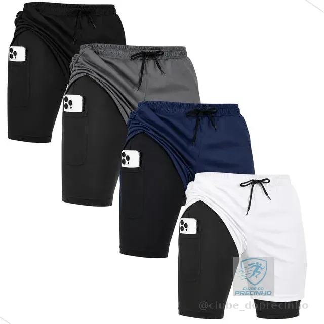 Kit 4 Bermuda 2em1 Short Academia Corrida Térmico Compressão