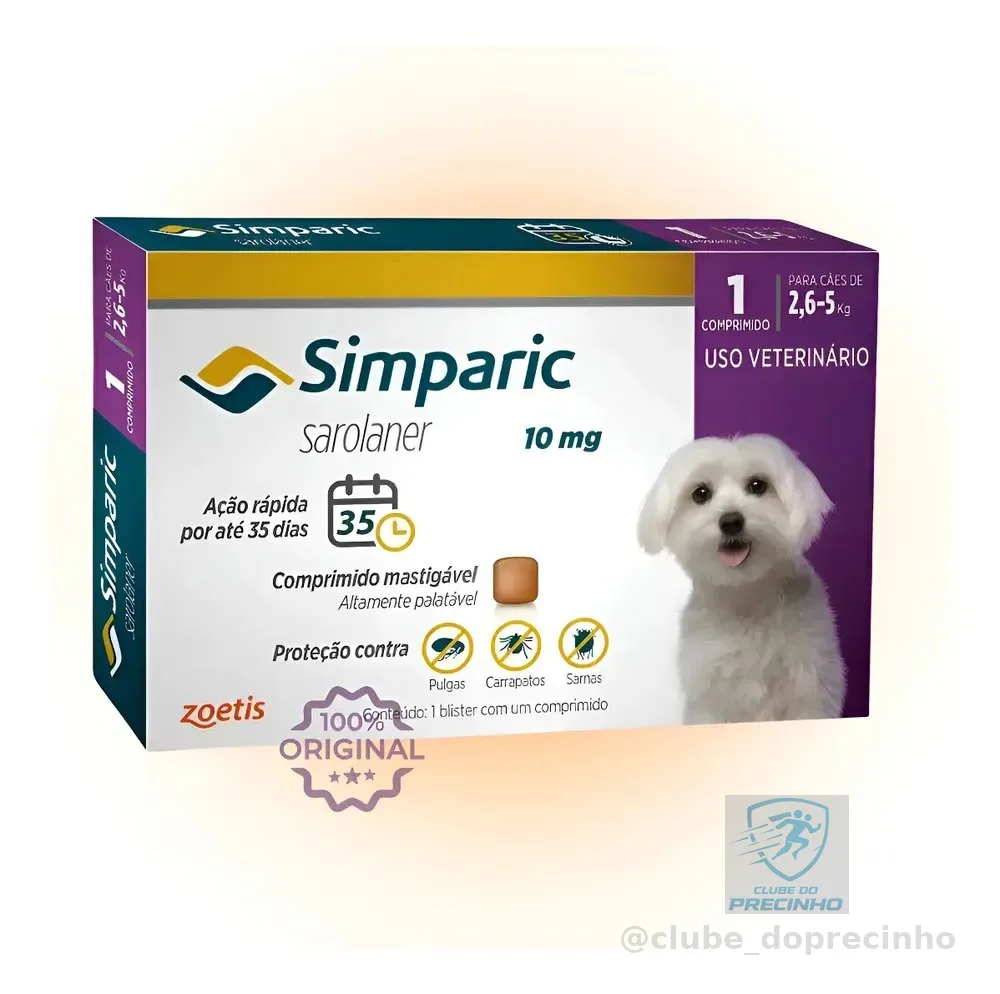 Antipulgas Simparic 10mg 2,6 A 5kg C/1 Comprimido Original Cinza-escuro