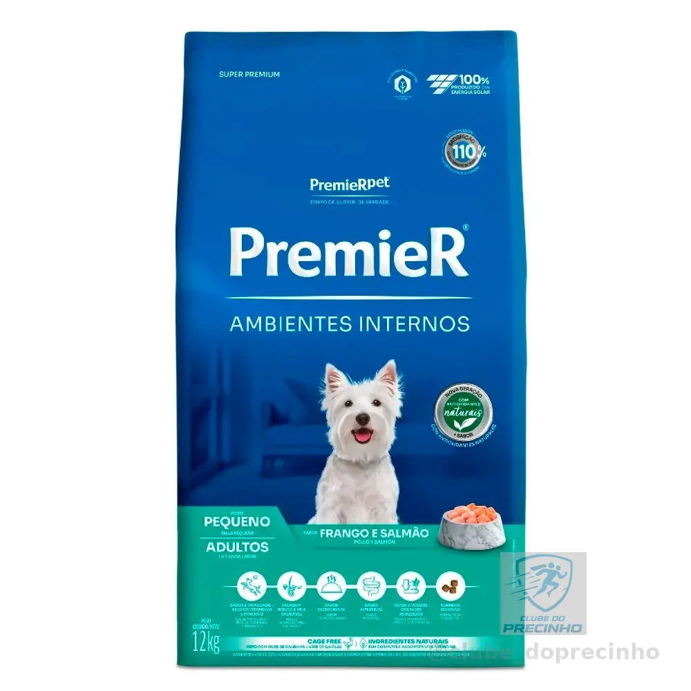 Ração Premier para Cães Ambientes Internos Adultos Raças Pequenas Frango e Salmão 12 kg