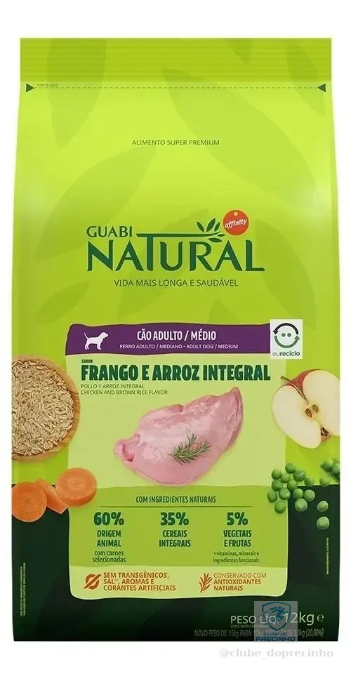 Ração Cães Ad Médios Frango E Arroz Int 12kg Guabi Natural