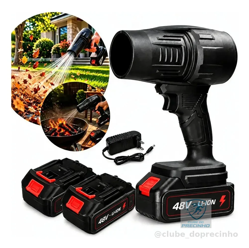 Soprador De Ar 48v 2 Baterias Potente Turbo Portátil Sem Fio Preto 127/220v