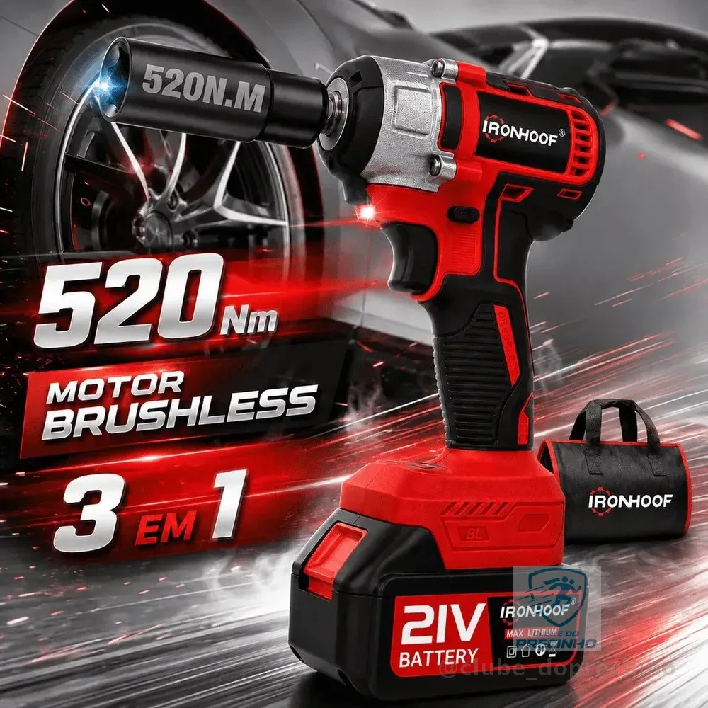 Chave Impacto Bateria Potente Sem Fio Brushless Parafusadeira 2 Bateria
