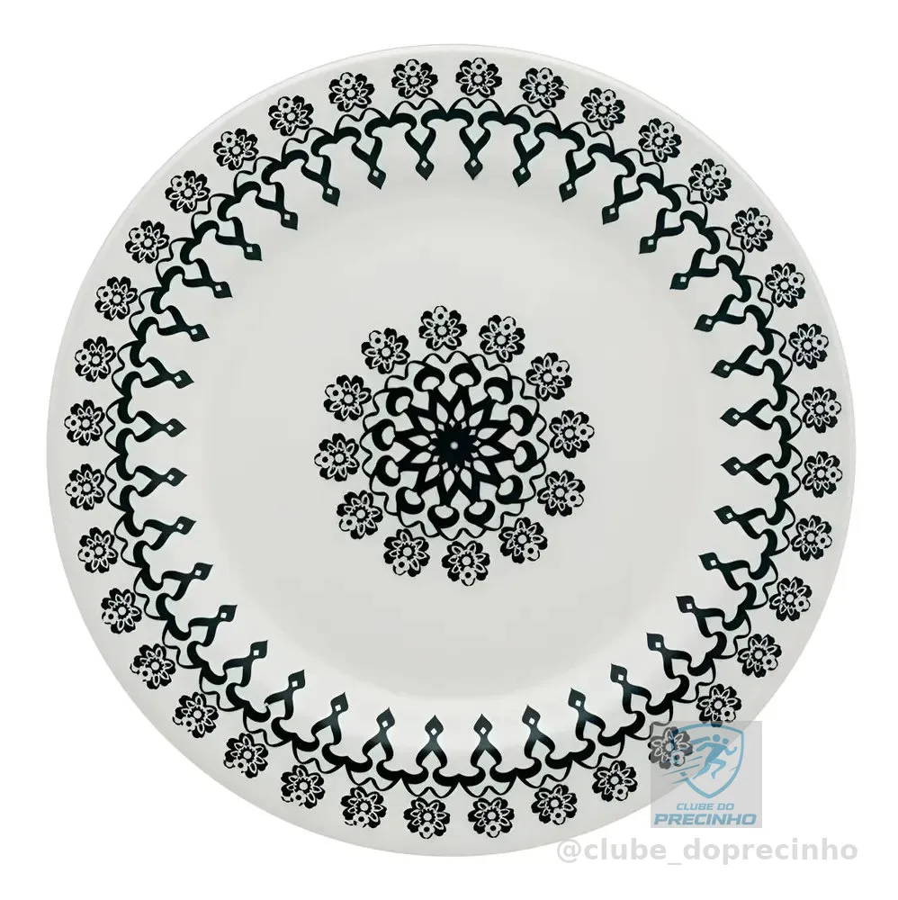 Conjunto De 6 Pratos Rasos Donna Folk 61431 24cm Off White E Preto Biona