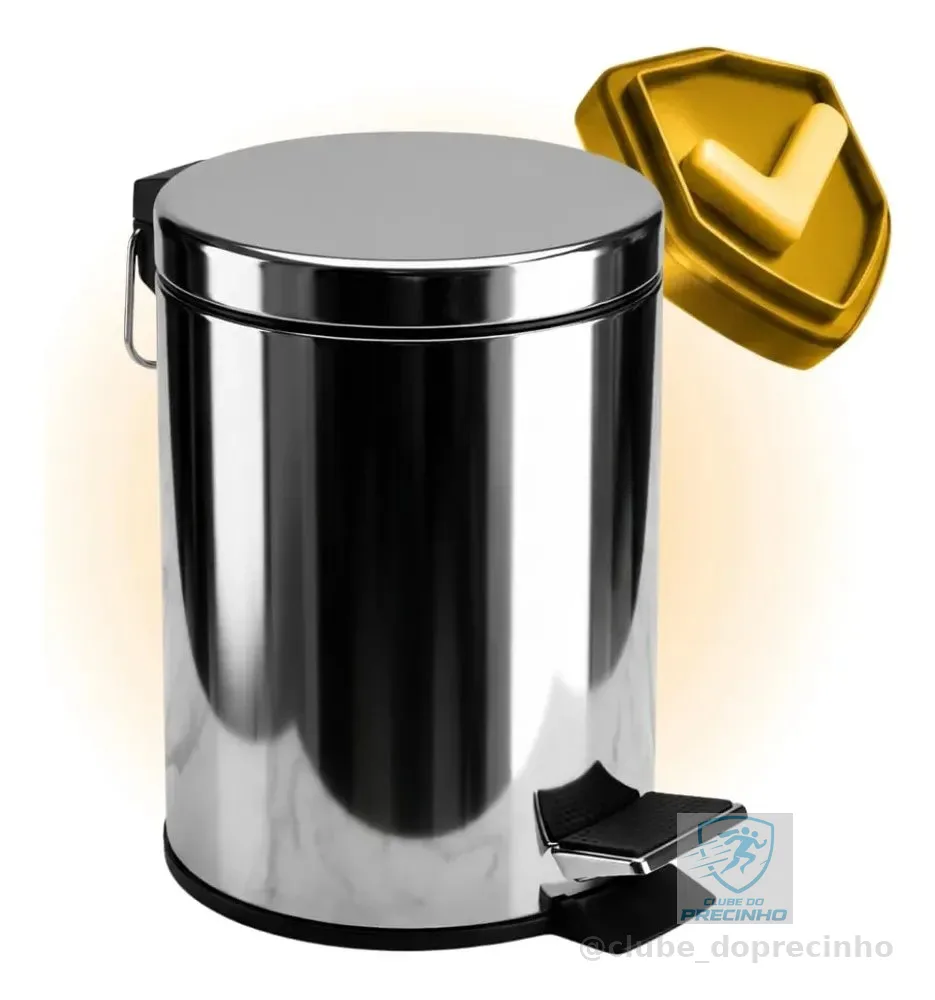 Lixeira Açoinox 5l Com Pedal Antiderrapante Balde Removível Prateado