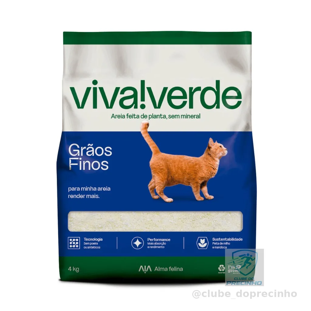 Areia Higiênica Biodegradável Viva Verde para Gatos - Grãos Finos - 4kg