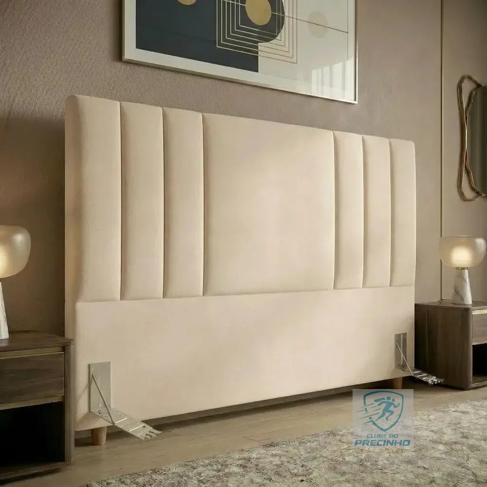 Cabeceira  1,40 Listrada Estofado Premium  P/ Cama Casal Box Bege