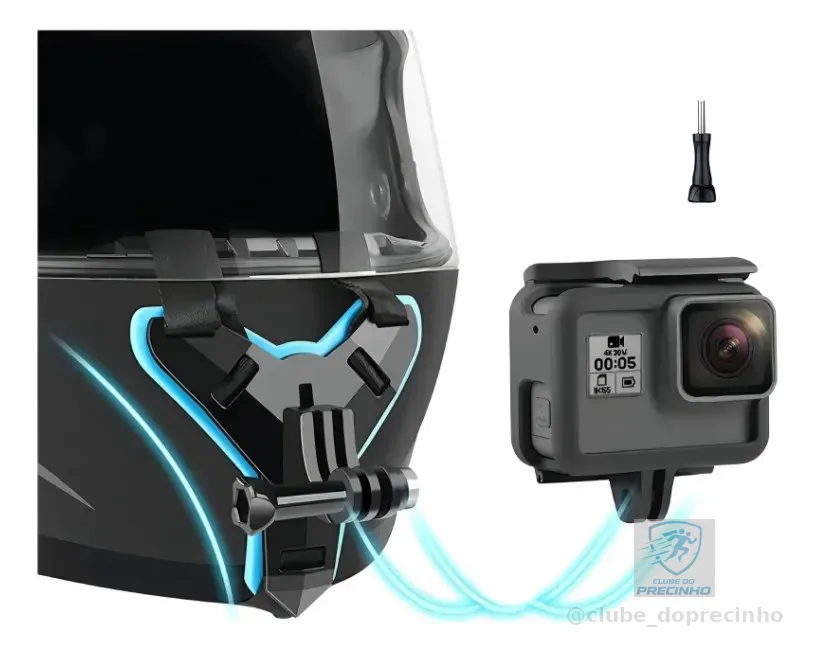 Kit Suporte Para Capacete De Moto Câmera Gopro Celular Gopro Preto Fosco