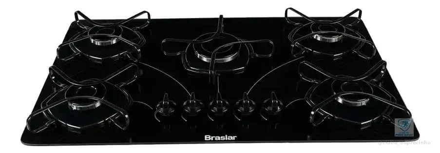 Fogão cooktop com alimentação gás - Braslar 5 bocas cor preto - 5 queimadores