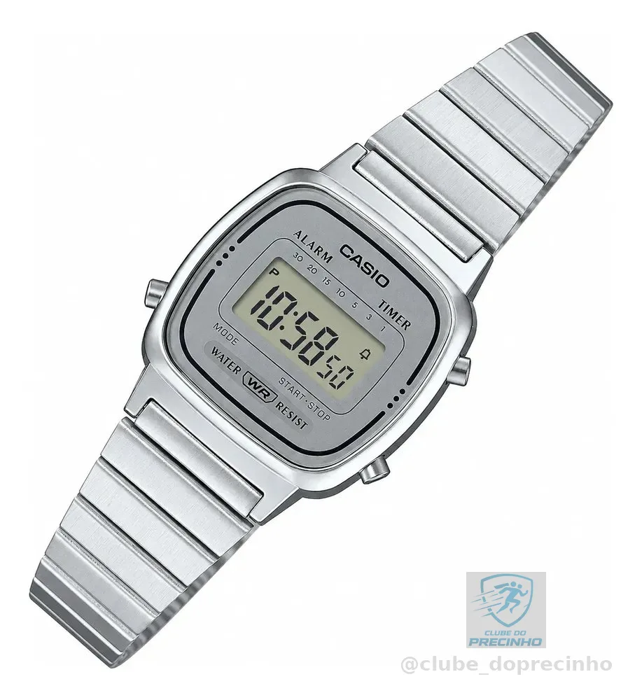 Relógio Casio Feminino Vintage Digital Mini Retrô Prata Prateado Cinza