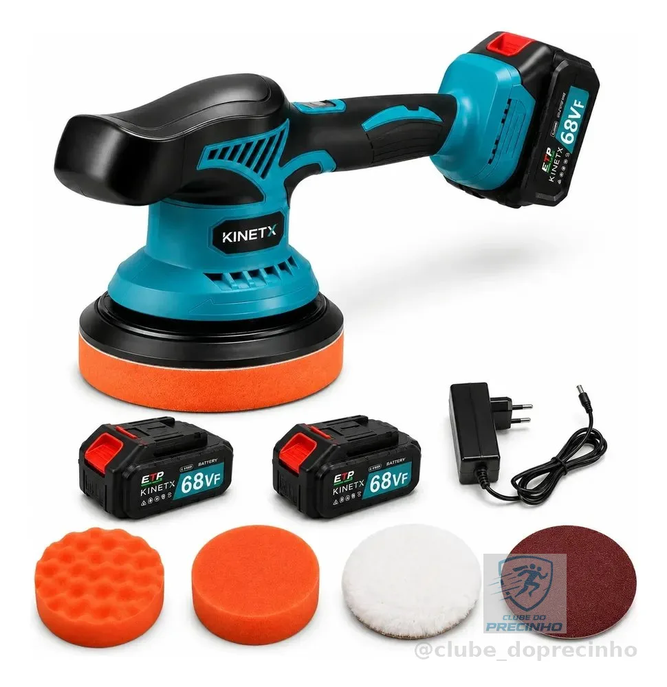 Politriz Automotiva Sem Fio Kinetx Lixadeira 2 Baterias Azul 127/220v